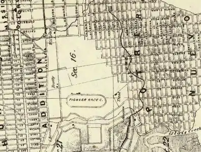1861 Map of San Francisco, showing Pioneer Race Course (North at top of map)
