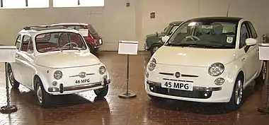 The old (1966) and new 500. The new 500 is 0.5 m (20 in) longer than the old one