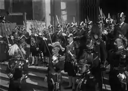 The Archers Guard waiting for King Manuel II in the State opening of the Portuguese Parliament