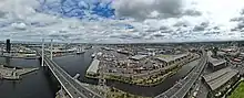 Aerial panorama of the Docklands facing the Bolte Bridge
