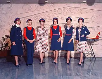 NAC Hostess mix-and-match uniform combinations, 1976
