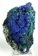 Azurite on malachite from Helvetia. Size: 6.6 x 4.3 x 3.1 cm.