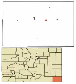 Location of Vilas in Baca County, Colorado.
