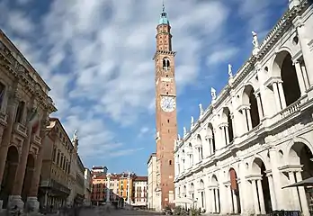 Basilica Palladiana a Vicenza Italy and Piazza dei Signori and Loggia del Capitaniato Palace
