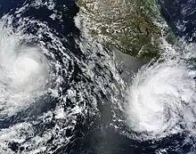 Tropical Storms Blas and Celia (right) on June 19