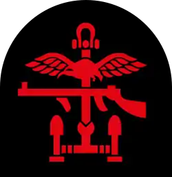 Combined Operations Shoulder Patch Insignia of Combined Operations units it is a combination of a red Thompson submachine gun, a pair of wings, an anchor and mortar rounds on a black backing