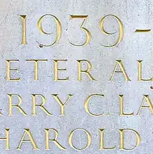 British Museum staff war memorial, Second World War section (detail)