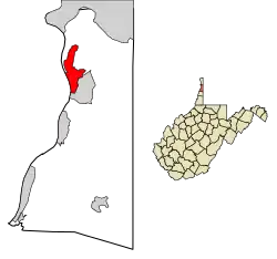 Location of Follansbee in Brooke County, West Virginia.