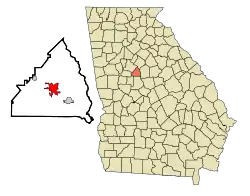 Location in Butts County and the state of Georgia
