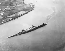 Oyodo capsized in shallow waters, 28 July 1945