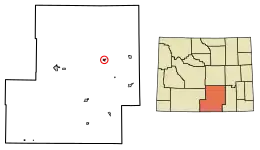 Location of Hanna in Carbon County, Wyoming.