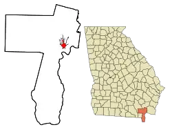 Location in Charlton County and the state of Georgia
