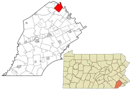 Location of East Coventry Township in Chester County, Pennsylvania (top) and of Chester County in Pennsylvania (below)