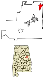 Location of Delta in Clay County, Alabama.