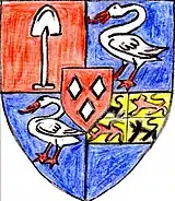 Coat of arms as Free Lords of Zuid-Polsbroek, Purmerland and Ilpendam, 1678 creation (shovel, swan, goose, lion and rhombus)