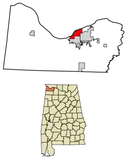 Location of Sheffield in Colbert County, Alabama.