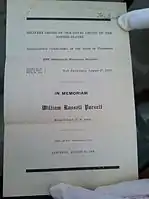 Colonel William R. Parnell, 1836–1910 funeral service - cover