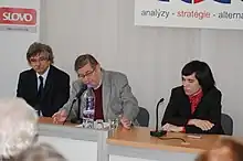 Conference for the 110th anniversary of the birth of Slovak poet and politician Ladislav Novomeský. Rector of Comenius University RNDr. Karol Mičieta, CSc., philosopher prof. PhDr. Dalimír Hajko, DrSc. and organizer Lukáš Perný