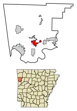 Location of Alma in Crawford County, Arkansas.