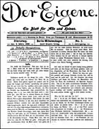 Der Eigene, vol. 1 (1896), no. 1 - ten issues in this format - an anarchist journal with no gay content in this volume