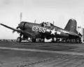F4U-1D Corsair of VMF-512 on USS Gilbert Islands in 1945.