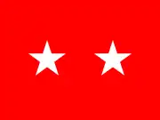 Rank flag of a major general in the United States Army. The flag of a major general of the Army Medical Department has a maroon background; the flag of a chaplain (major general) has a purple background.