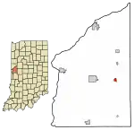 Location of Hillsboro in Fountain County, Indiana.