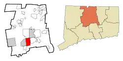 Newington's location within Hartford County and Connecticut