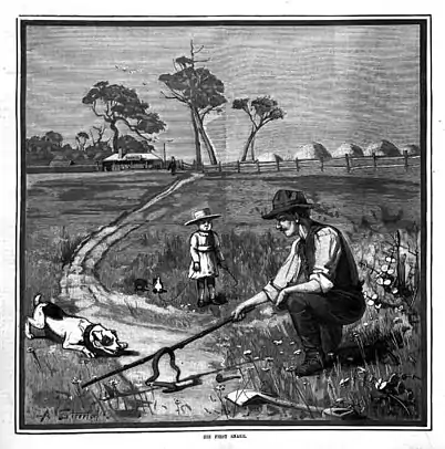 "His first snake", 1889, Australasian Sketcher