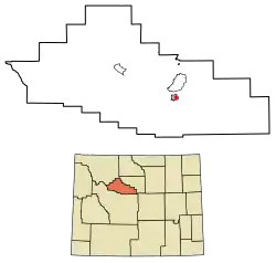 Location of East Thermopolis in Hot Springs County, Wyoming.