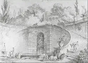 The Large Staircase (ca. 1761–65), 45 x 32.3 cm., Pen and ink, wash, watercolor, and chalk, Museum of Fine Arts, Houston