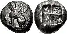 Archaic coin of Chios, c. 490–435 BC. Earlier types known.