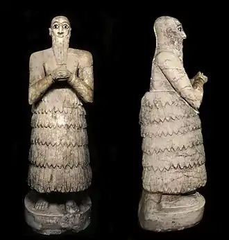 Statue of Iku-Shamagan with votive inscription on the back of the right shoulder. National Museum of Damascus