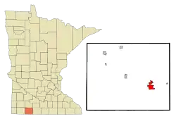 Location of Jacksonwithin Jackson County and state of Minnesota