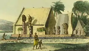 Image 26A depiction of a royal heiau (Hawaiian temple) at Kealakekua Bay, c. 1816 (from Polynesia)