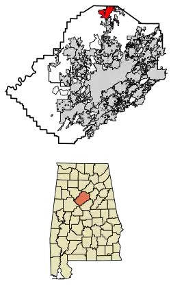 Location of Warrior in Jefferson County, Alabama.