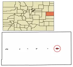 Location of the City of Burlington in Kit Carson County, Colorado.