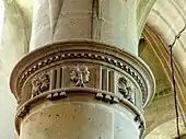 Dentilwork with a frieze on a column, in the Église Saint-Martin de L'Isle-Adam from L'Isle-Adam (Val-d'Oise, Île-de-France, France)