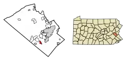Location of Macungie in Lehigh County, Pennsylvania (left) and of Lehigh County in Pennsylvania (right)