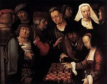 Lucas van Leyden, c. 1508, The Game of Chess, oil on oak, 27 x 35 cm, Gemäldegalerie, Berlin