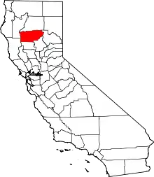 State map highlighting Tehama County