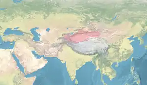 The Yarkent Khanate, Turpan Khanate, and contemporary Asian polities c. 1600