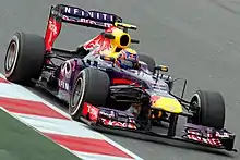 Webber testing his Red Bull RB9 car at the Circuit de Catalunya in Spain