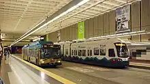 Metro bus and light rail train at University Street station