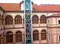 Courtyard with glass elevator