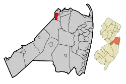 Map of Matawan in Monmouth County. Inset: Location of Monmouth County highlighted in the State of New Jersey.