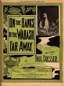 Sheet music cover, "On the Banks of the Wabash, Far Away"