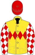 Yellow, Red triple diamond, White sleeves, Red diamonds, Red cap