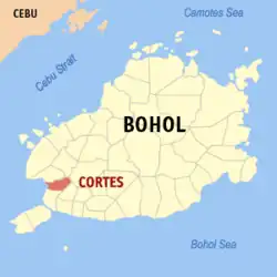 Map of Bohol with Cortes highlighted