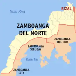 Map of Zamboanga del Norte with Rizal highlighted